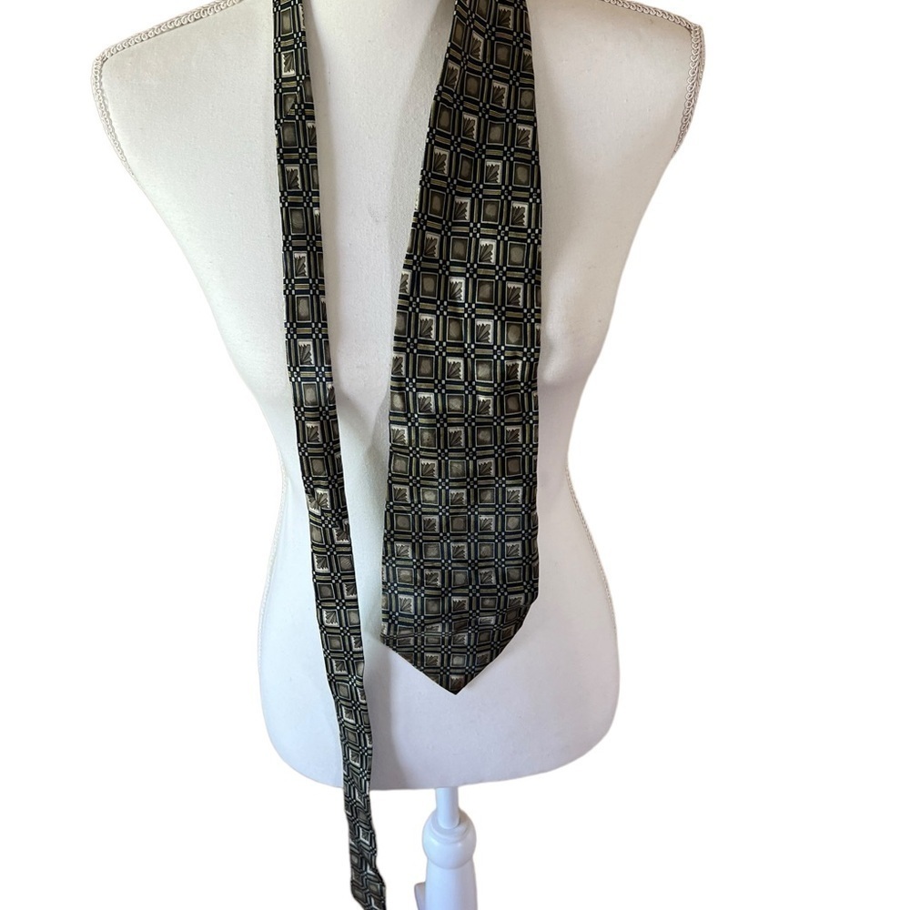 Z Inc. Black Brown‎ Geometric Square Pattern Silk Tie Men’s One Size
